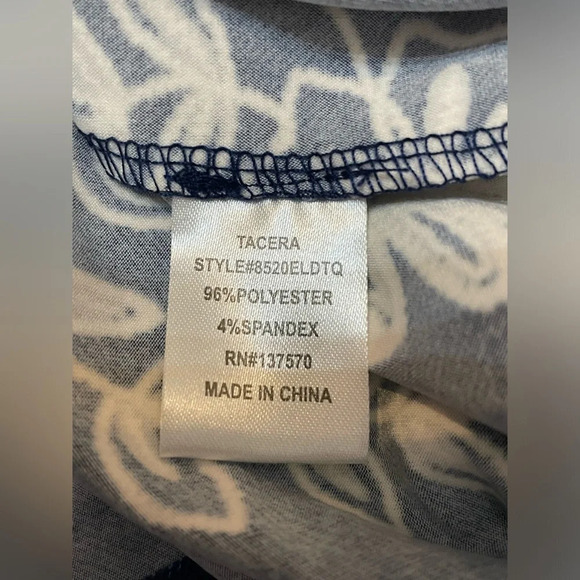 TACERA Dress Blue White Lace Floral Beach Dress Size Medium Stretch - Picture 7 of 7